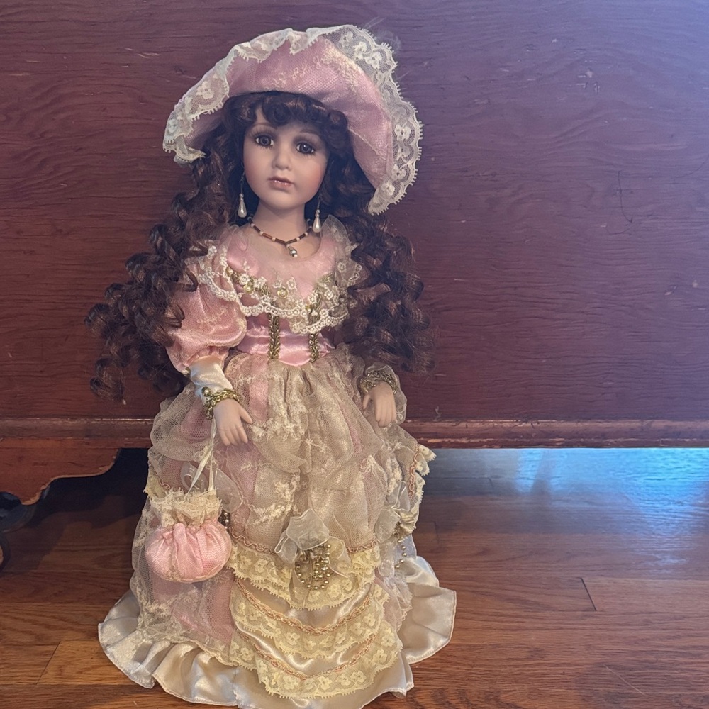 Elegant Pink and Cream Porcelain Doll - Picture 3 of 5